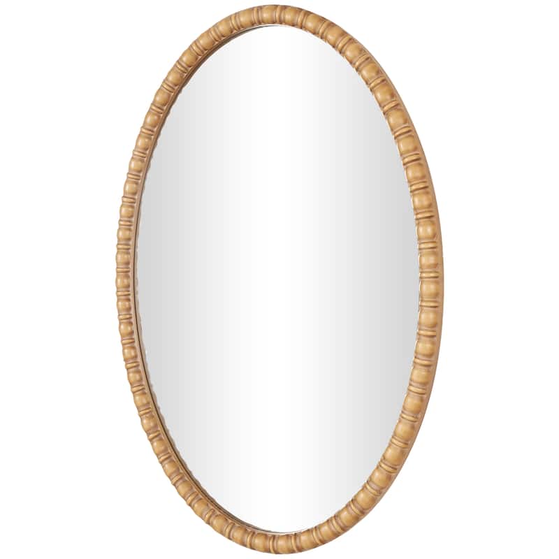 Brown Wooden Room Wall Mirror with Beaded Inspired Frame