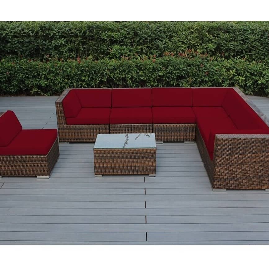 Ohana Outdoor Patio 8 Piece Mixed Brown Wicker Sectional with Cushions - No Assembly