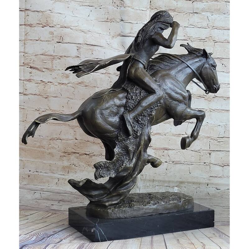 Frederic Remington Cheyenne Bronze Statue-Native American Indian On Imitative Horse