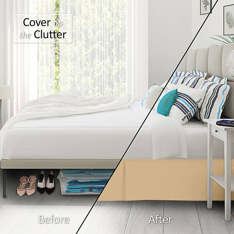 Clara Clark Pleated Bed Skirt-14 inch Tailored Drop - Soft Double Brushed Premium Microfiber Ruffle Bed Skirt - Includes 8 Pins