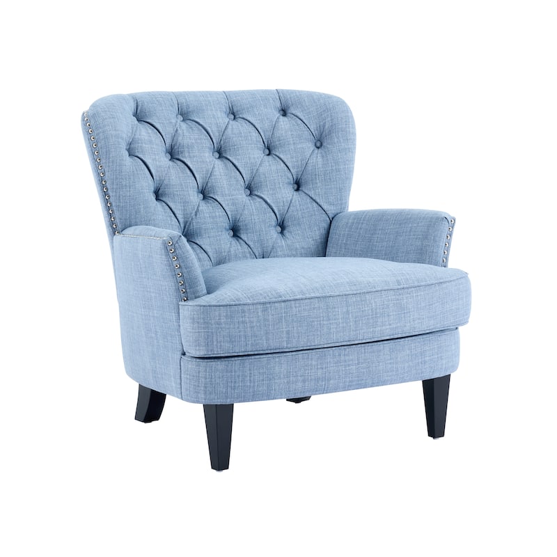 Polyester Vintage Lounge Chair with Nailhead Trim, Curved Backrest and 220lb Weight Capacity