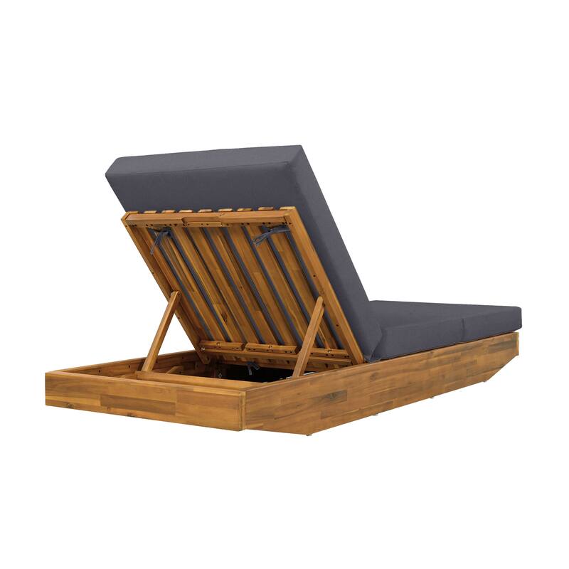 Christopher Knight Home - Outdoor Acacia Wood Chaise Lounge with Ergonomic 3-Fold Water-Repellent Cushion - 79.6"L