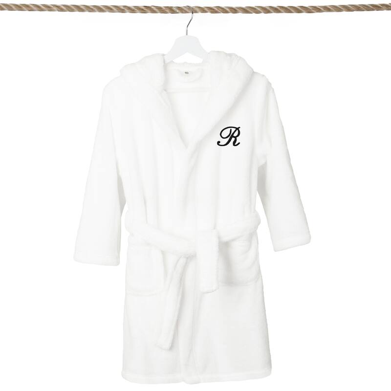 Sweet Kids 100% Polyester SUPER PLUSH Double Brushed Hooded Bathrobe with Black Script Monogram