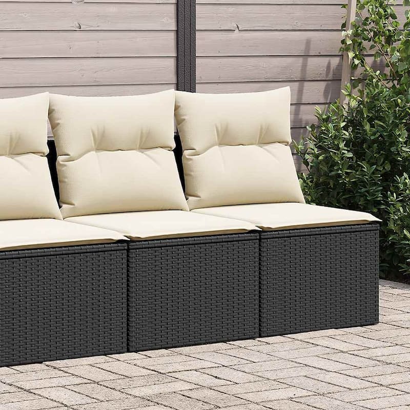 vidaXL Patio Sofa Set with Cushions Sectional Sofas 2 Piece Poly Rattan Acacia - 24.4 x 21.7 x 27.2 - Black and cream Medium