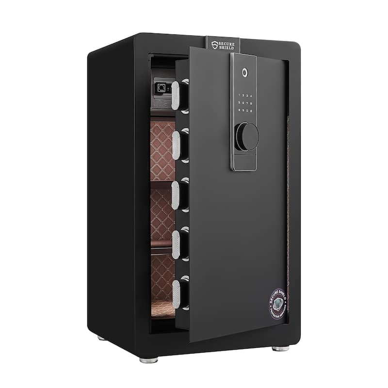 Safe Box with Biometric Recognition, Built-in Removable And Flexible Compartment Partition, Electronic Password Lock - Black