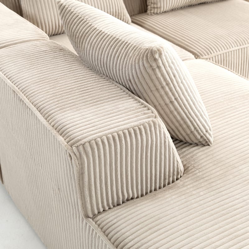 Corduroy Modular Sectional Sofa with Chaise Lounge, Deep Seat, Ottoman
