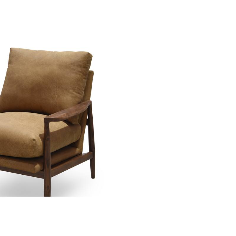 NADAAL STUDIOS Thalina Accent Chair,Walnut Frame with Wide Curved Arms in Top Grain Leather, Brown