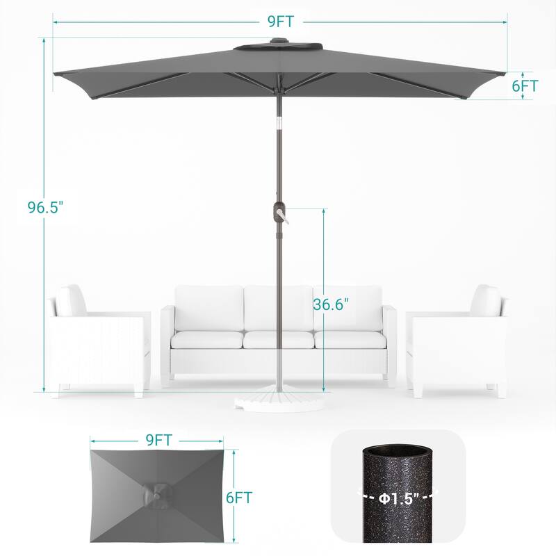 BONOSUKI 6x9FT Patio Market Umbrellas Table Umbrella with Tilt Button