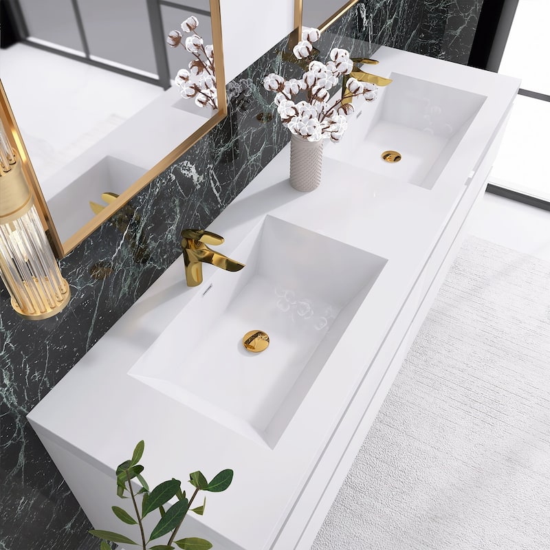 72 inch Wall-Mounted Bathroom Vanity Set with Integrated Resin Sink