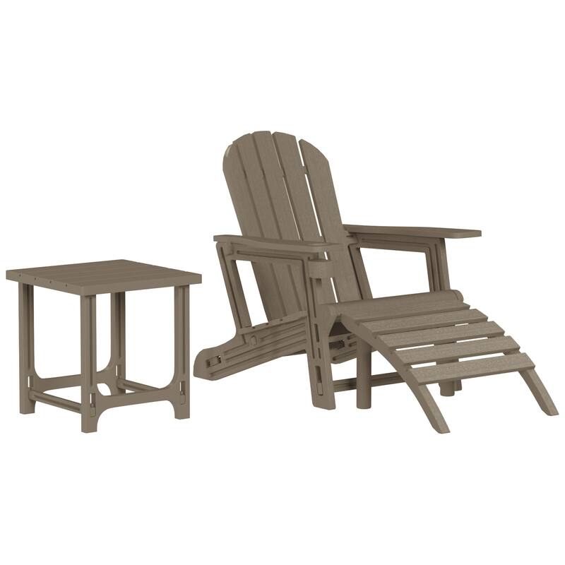 Polytrends Coastline Outdoor Poly 3-Piece Set Adirondack Chair with Ottoman and Side Table - Weathered Wood