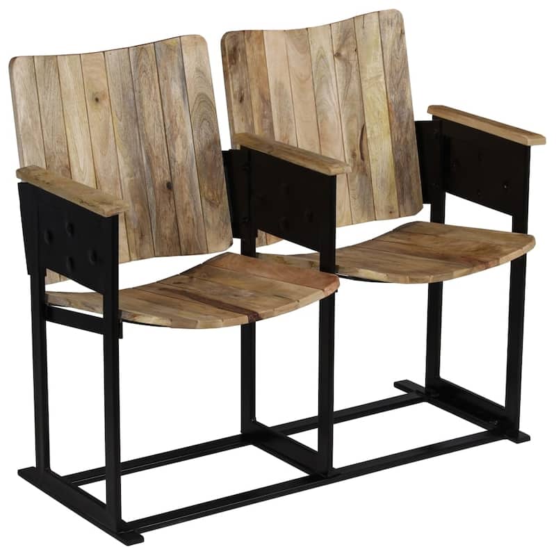 vidaXL 2-Seater Bench Solid Mango Wood and Steel - 40.2" x 21.7" x 32.7"