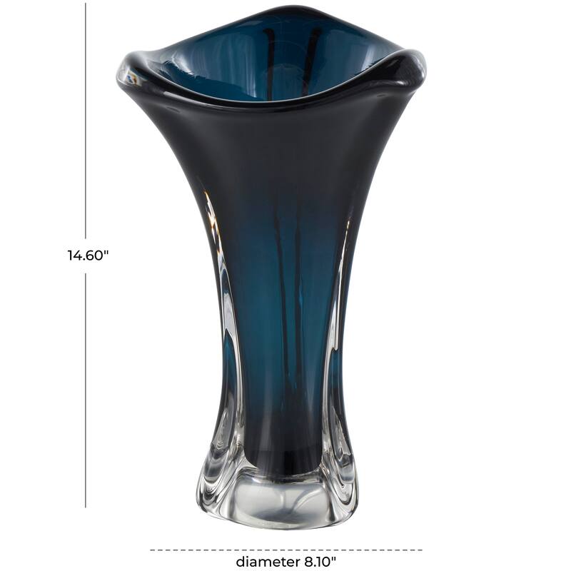 Dark Blue Glass Ombre Tulip Abstract Vase with Clear Base