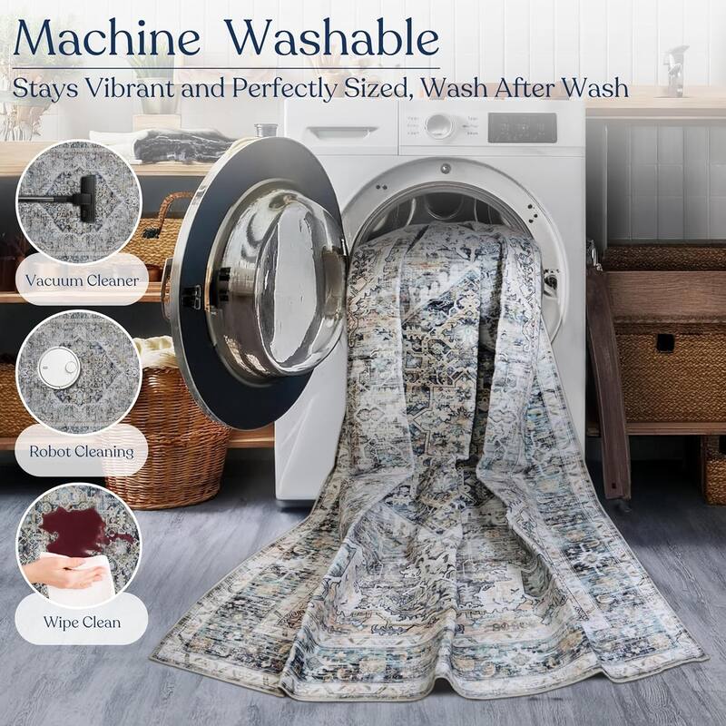Delara Machine Washable Area Rug, Soft & Durable, Non-Slip Backing, Eco- Friendly GRS certified.