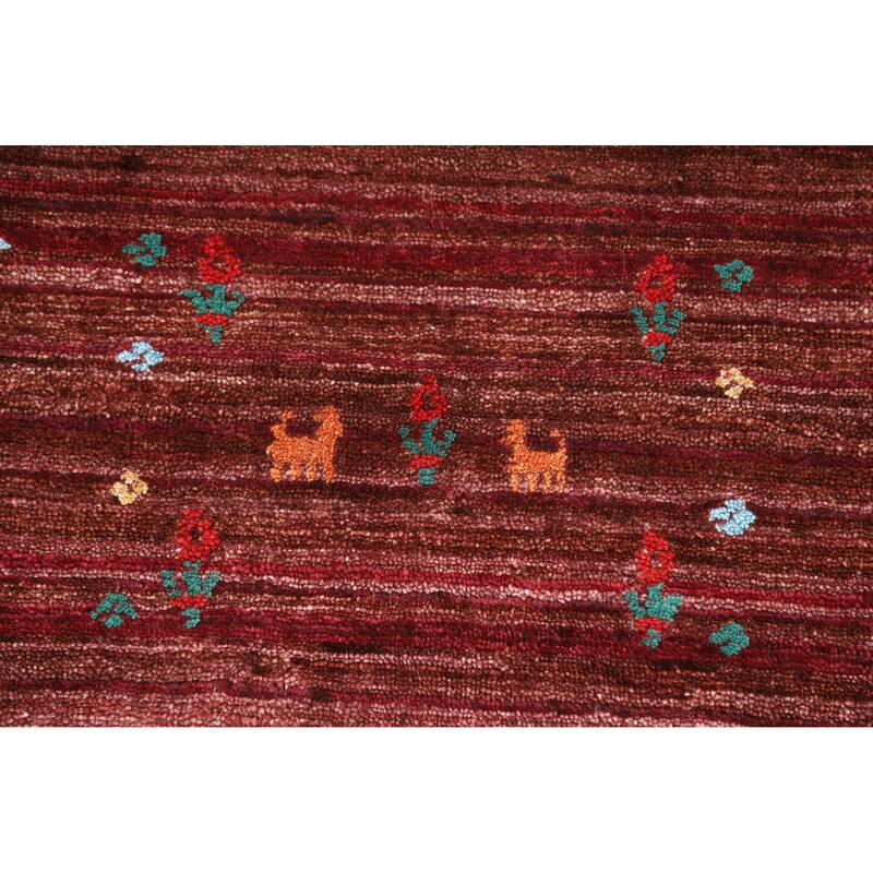 Hand Knotted Oriental Viscose Silk Carpet Tribal Animal Pictorial Red Gabbeh Area Rug - 10' 0'' X 7' 11''