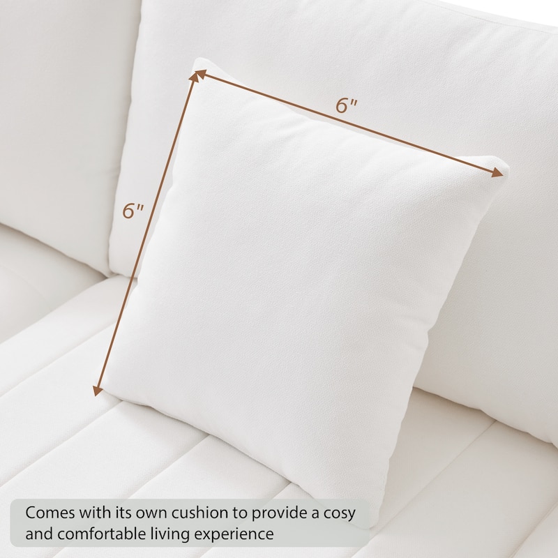 89x79" Modern 5-Seat L-Shaped Sectional Sofa with Movable Ottoman, Striped Cushions, White Polyester Upholstery