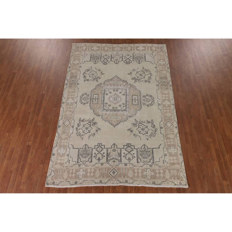 Distressed Orange Tabriz Persian Vintage Rug Hand-Knotted Wool Carpet - 6'8"x 9'7"