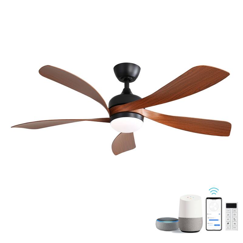 45 Inch Matte Smart Ceiling Fan with DC Motor Alexa APP Control Quiet Reversible Operation Dimmable Lighting and Timer - Matte Brown