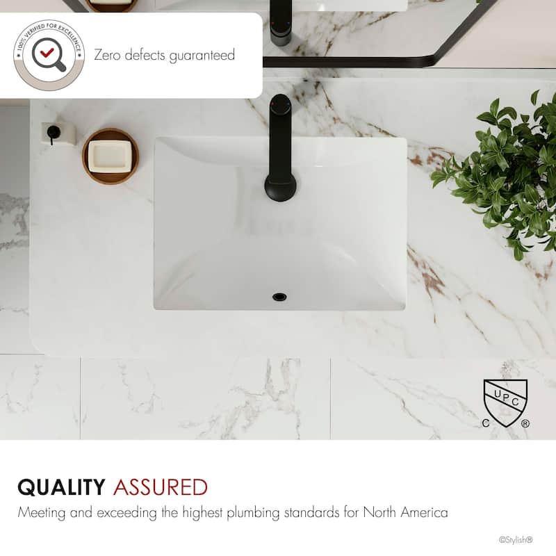 21.25"W x 14.5"D White Rectangular Undermount Bathroom Sink