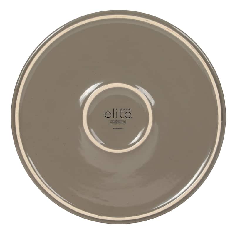 Gibson Elite Northrock Stoneware Dinnerware Set, 16-Piece Service for 4 - Plates & Bowls with Hand-Painted Terracotta Base