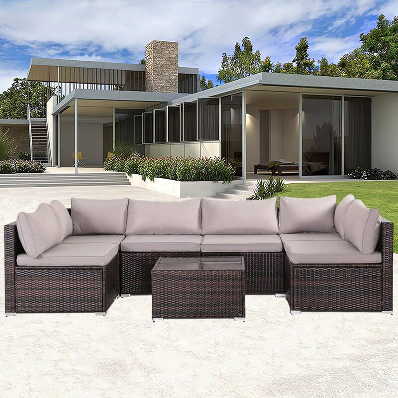 7-Piece Wicker Patio Conversation Set with Cushions