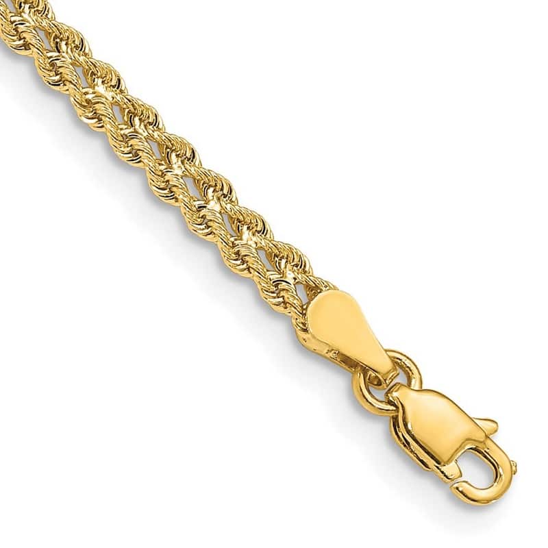 Curata 10k Yellow Gold 3mm Wide Double Strand Rope Bracelet Options: 7" 8"