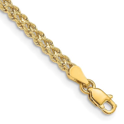 Curata 10k Yellow Gold 3mm Wide Double Strand Rope Bracelet Options: 7" 8"
