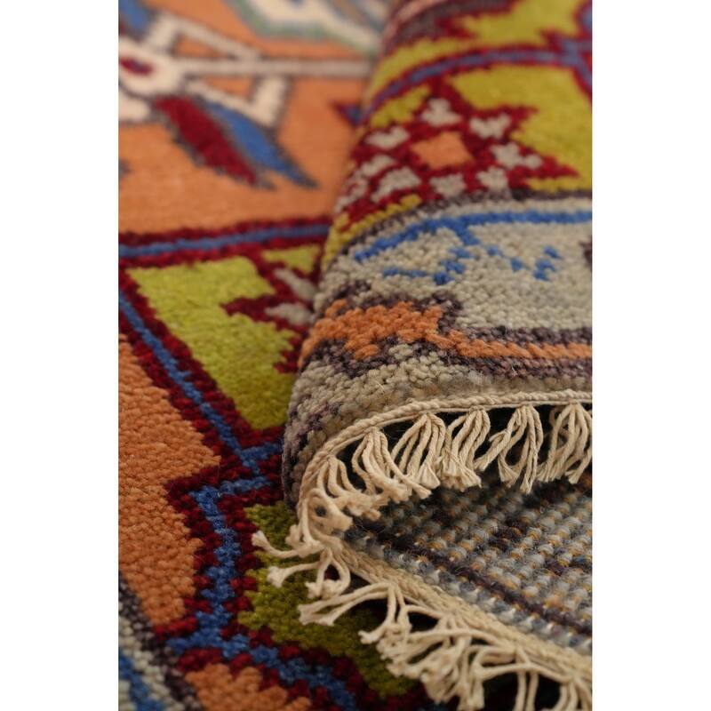 Hand Knotted Oriental 100% Wool Carpet Traditional Geometric Oranges & Rust Kazak Runner Rug - 8' 0'' X 2' 6''