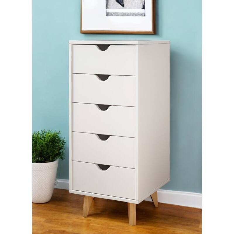 HomeRoots 16" White Solid Wood Five Drawer Lingerie Chest - 5-drawer
