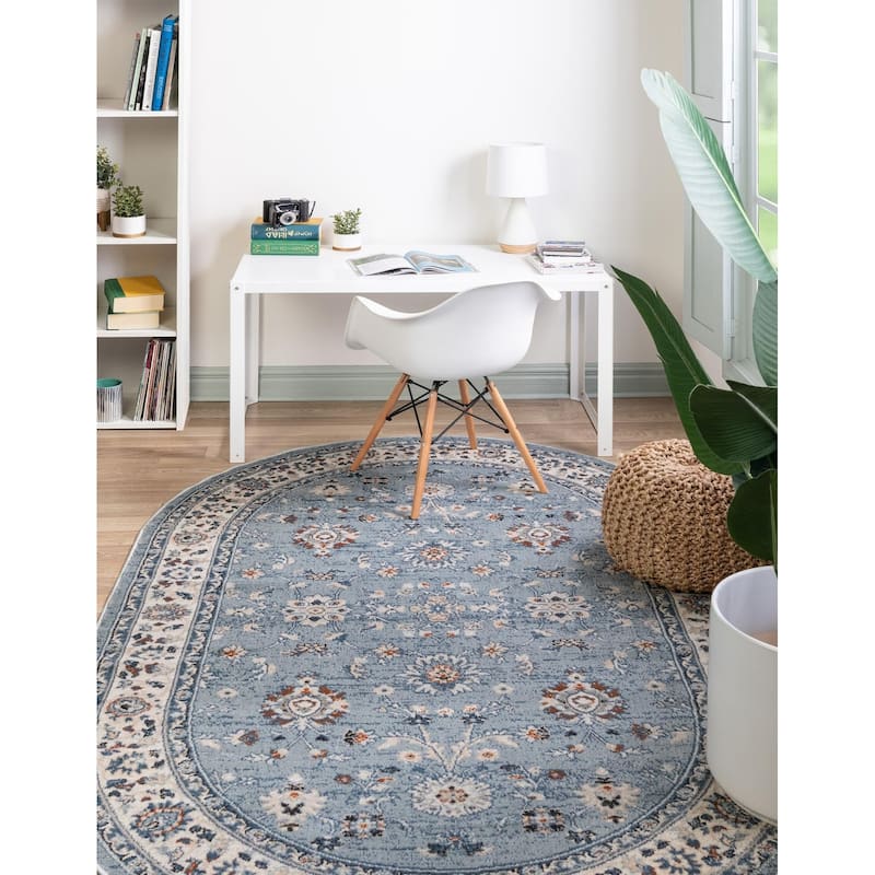 Contemporary Corbin Collection Area Rug - 4'x6' Oval - Aqua Blue