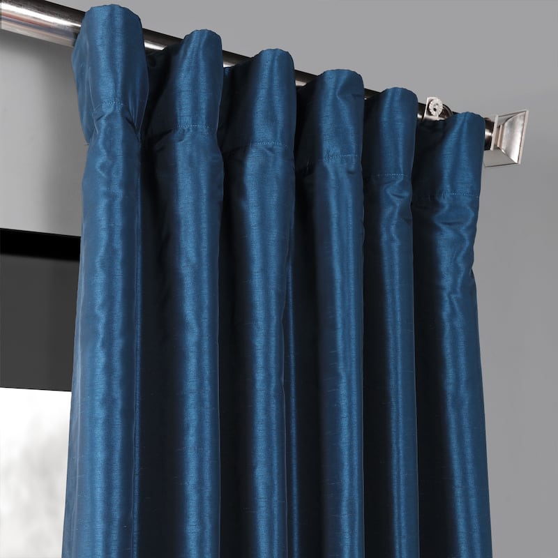 Exclusive Fabrics Blackout Textured Faux Dupioni Silk Curtains (1 Panel) - Luxurious Elegance and Superior Light Control - 50 X 96 - Captain'S Blue