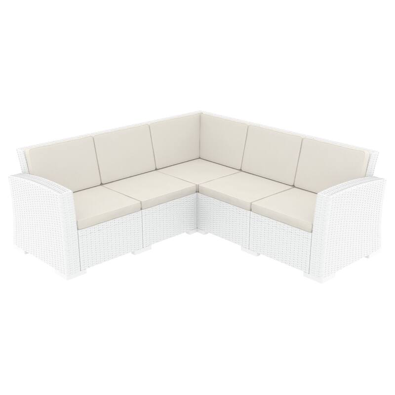 5 Piece White Outdoor Patio Sectional with Natural Beige Sunbrella Cushion 81.5"