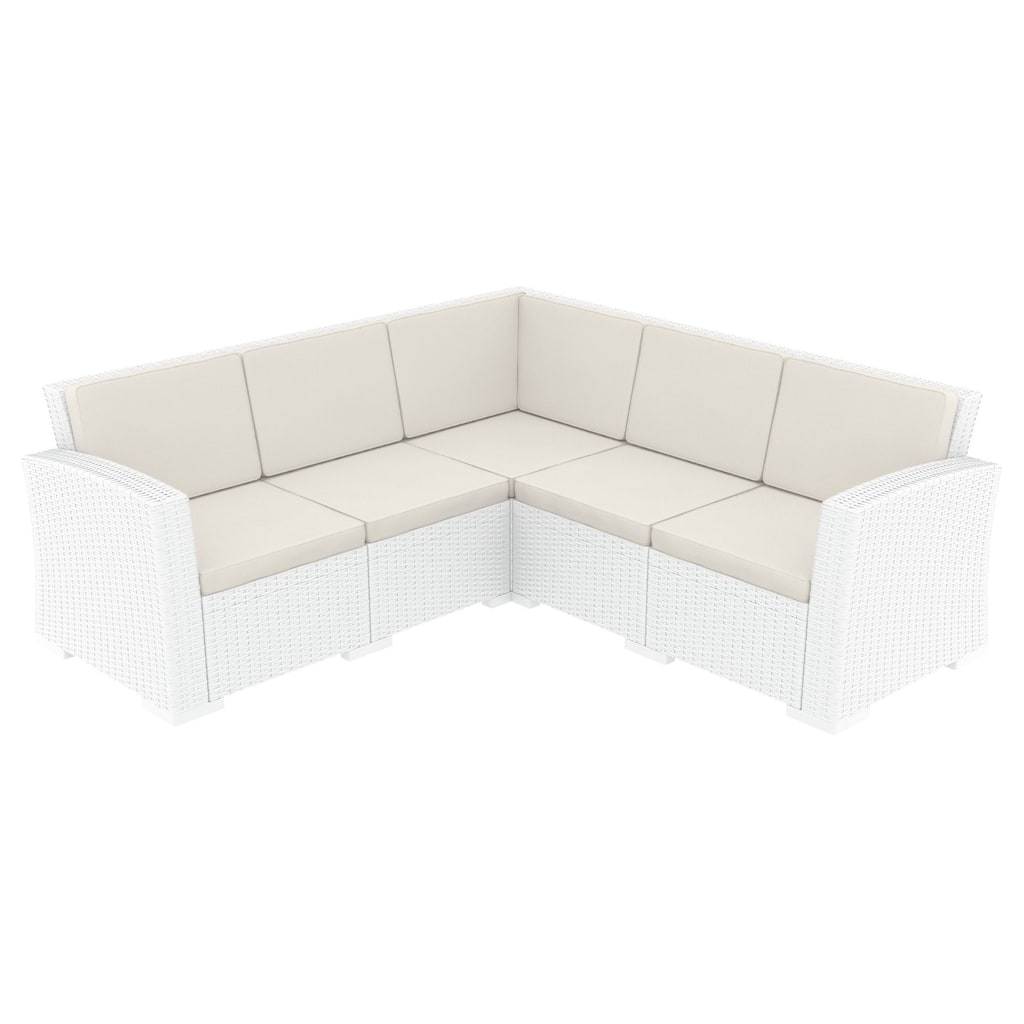 5 Piece White Outdoor Patio Sectional with Natural Beige Sunbrella Cushion 81.5"
