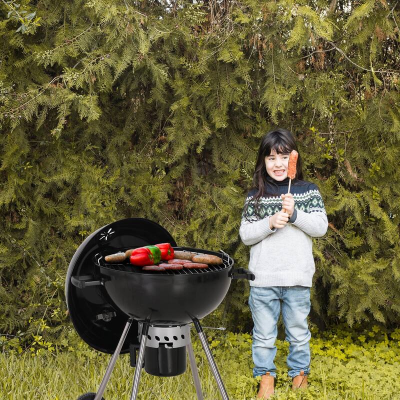 22" Kettle Enamel Charcoal Patio Grill with Built-in Thermometer