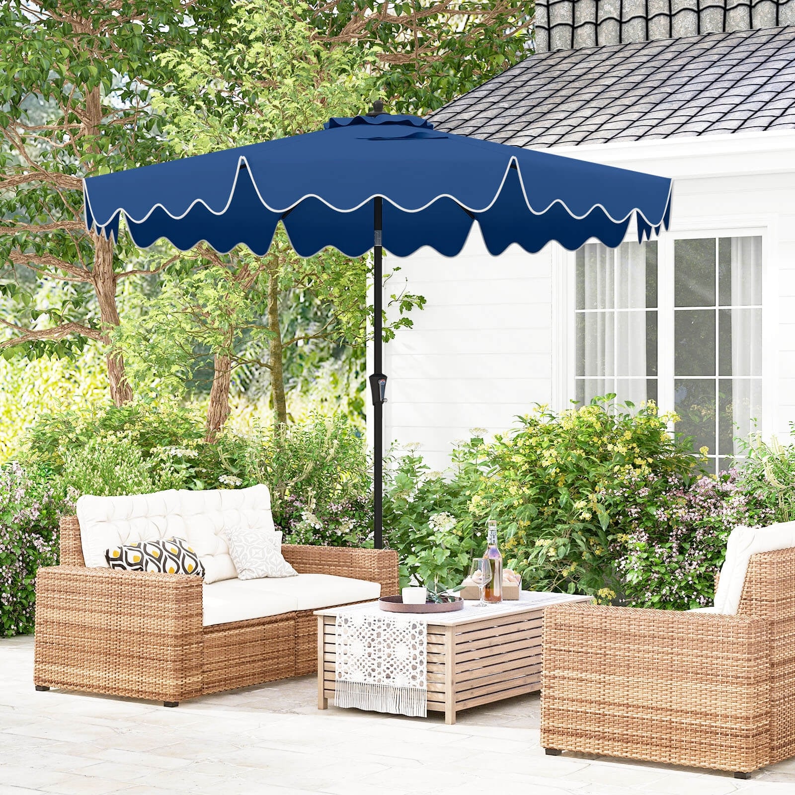 garden oasis 9 patio umbrella YJAF-013T 11.5 ft Steel Round Offset (Cantilever) The ruffled market umbrella comes with a hassle California Umbrella 9' Patio Umbrella
