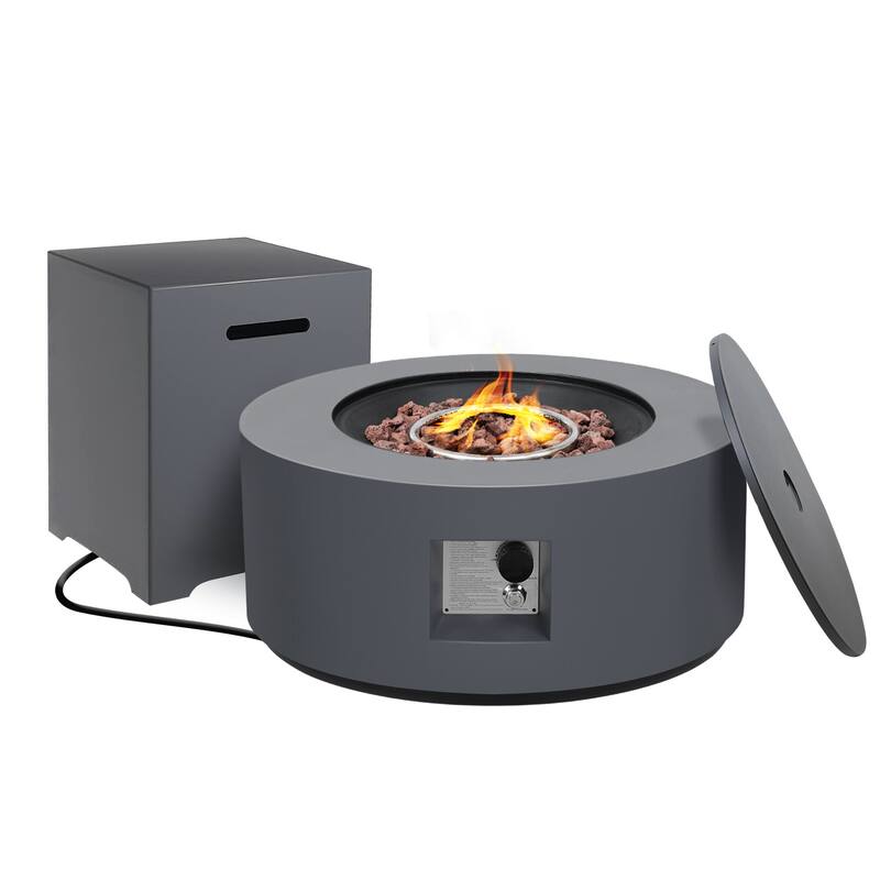UPHA 28" Propane Iron Round Outdoor Fire Pit , 40,000 BTU with Tank Cover