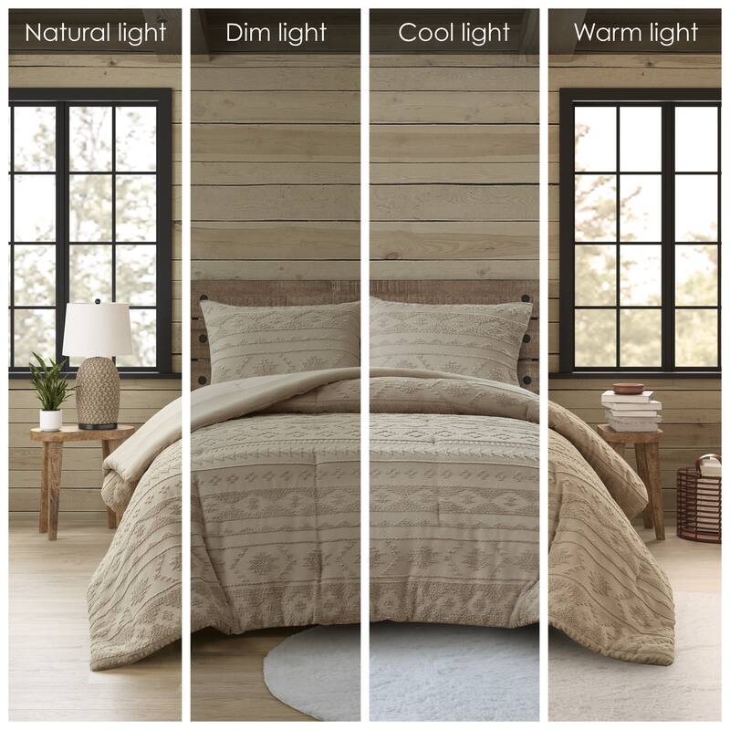 3 PCS Full/Queen Chenille Oversized Comforter Set Tan