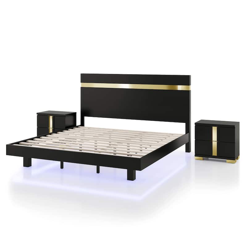 Furniture of America Halifax Modern 3-Piece Wood Platform Bedroom Set with Underbed LED