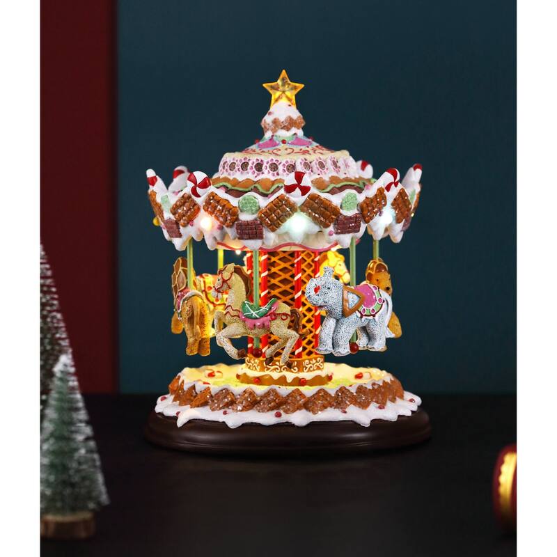 Musical LED Lighted Candy Land Carousel Christmas Decorations - 11" - Multicolor