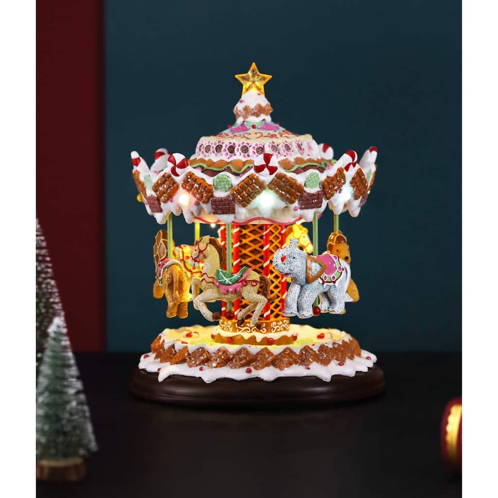 Musical LED Lighted Candy Land Carousel Christmas Decorations - 11" - Multicolor