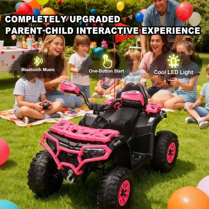 24V Kids Pink Ride On Car with Bluetooth & LED Lights, Electric Off-Road Vehicle Battery Powered Electric Vehicle