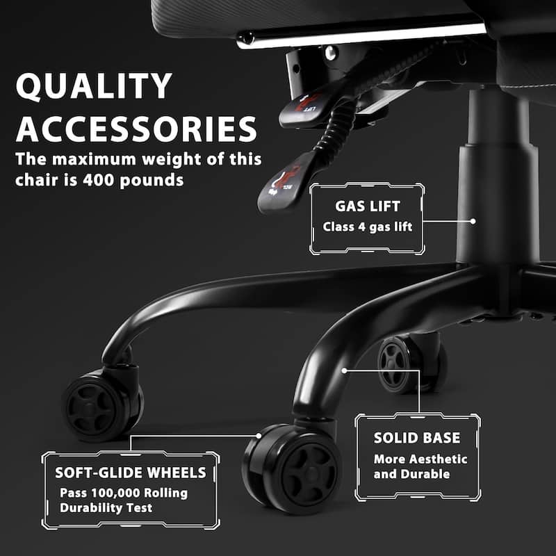 BOSSIN Ergonomic Gaming Chair – 400 lbs Support, PC/Racing Office Chair with Adjustable Swivel, Lumbar Vibration & Headrest