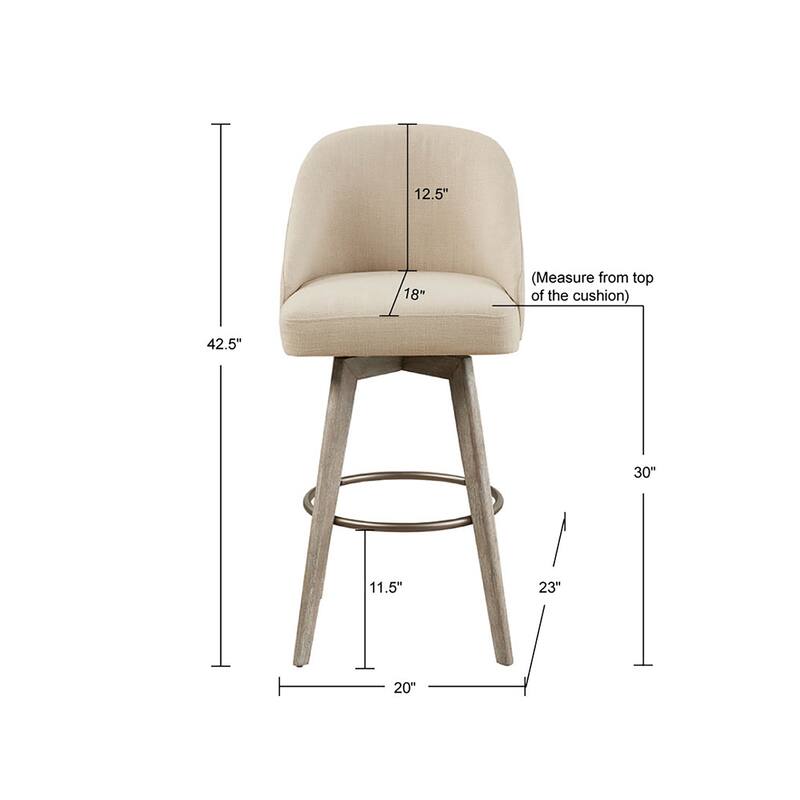 Madison Park Pearce Swivel Upholstered Counter Stool with Solid Wood Legs & Metal Footrest