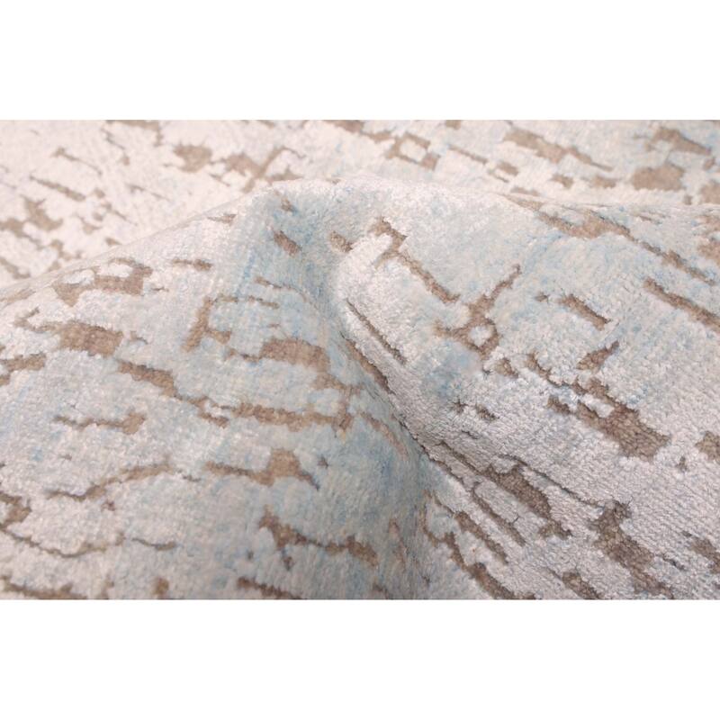 ECARPETGALLERY Hand-knotted Legacy Light Blue Silk, Wool Rug - 2'5 x 10'3