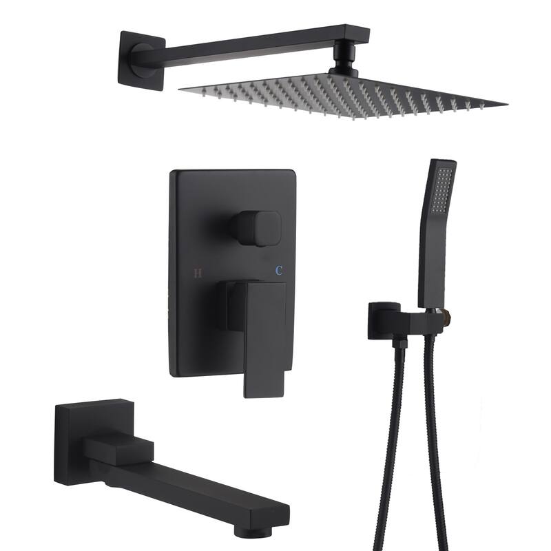 10" Matte Black Shower Faucets Sets Complete,Rain Shower Head with Handheld Shower Valve Shower System