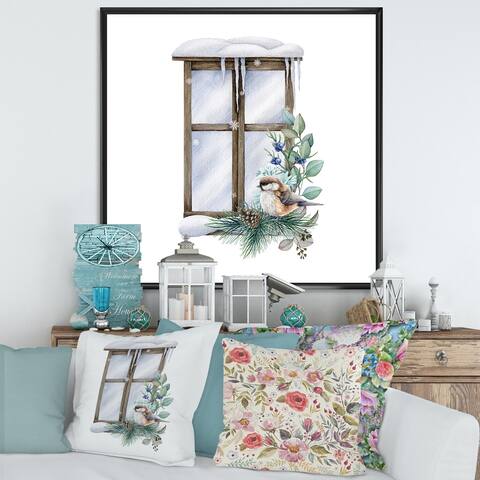 Designart "Winter Arrangement With Bird" Traditional Framed Canvas Wall Art Print