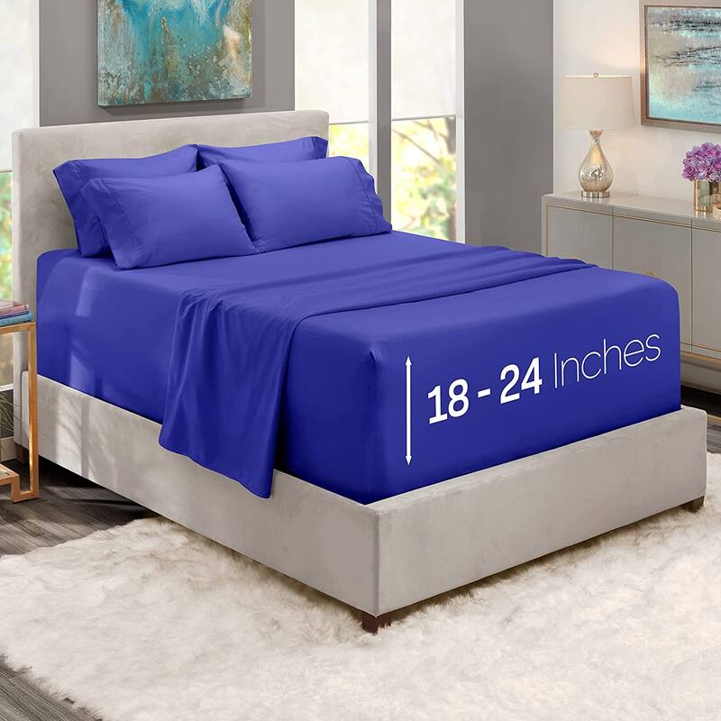 Empyrean Bedding 18"-24" Extra Deep Pocket Sheets Set - Ultra Soft Luxury Bed Sheet Set - King - Royal Blue