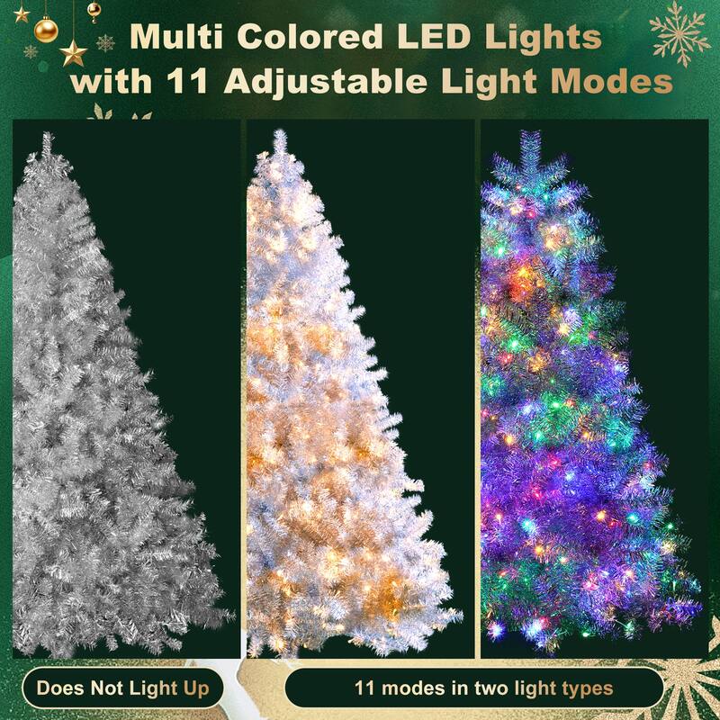 6FT Pre-Lit Artificial Christmas Tree, Hinged Full Tree with Metal Stand, 800 Branch Tips, 300 LED Lights,11 Lighting Modes