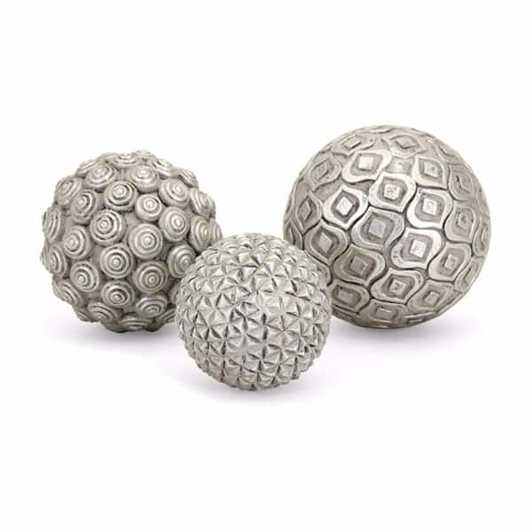 slide 2 of 6, Handcrafted Decorative Orb Ball, Textured, Polyresin and Glass, Set of 3, Antique Silver