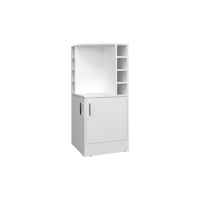FM FURNITURE Toyei Corner Bar Cabinet with Bottle Rack, Open Shelves, and Hidden Storage - White