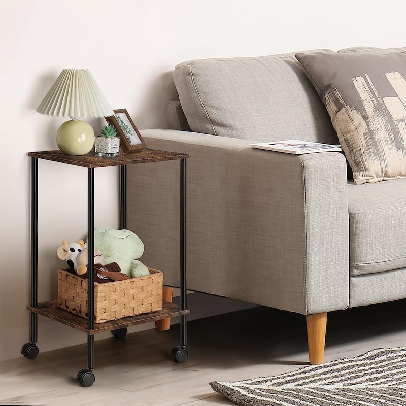 2-Tier Side Table with Wheels - 1 PCS - Brown